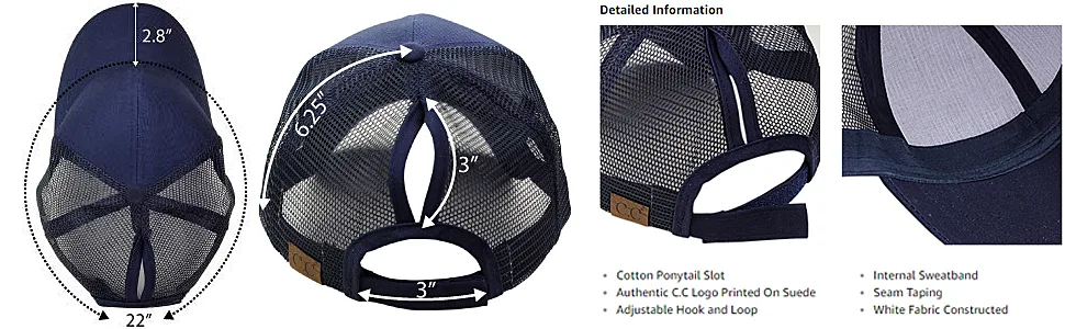C.C Ponycap Messy High Bun Ponytail Adjustable Mesh Trucker Baseball Cap Hat White - product information 7