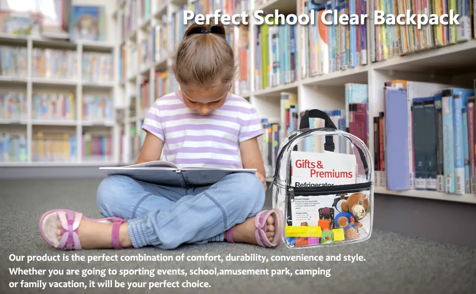 Stadium Approved Clear Mini Backpack, Heavy Duty Cold-Resistant Transparent PVC Backpack with Work, Security Travel & Stadium(Black) - clear backpack