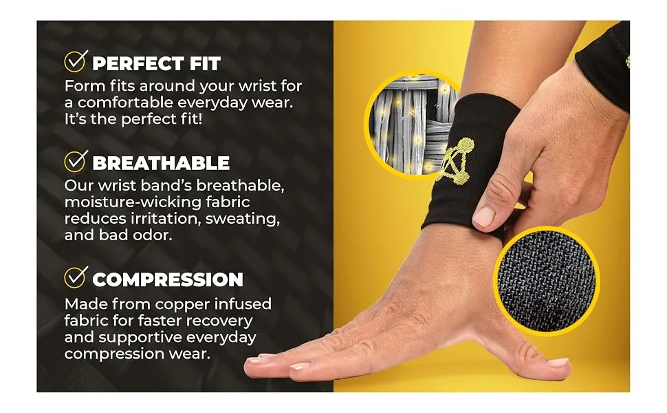 CopperJoint Compression Wrist Support  Copper Infused Bands Support Improved Circulation, Recovery, Help Relieve Stiff & Sore Muscles - 1 Pair (X-Large) - Our wrist band form fits around your wrist with breathable fabric and copper infused compression.