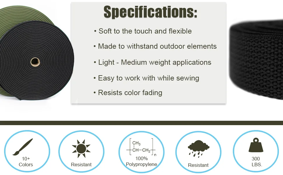Country Brook Design - 1/2 Inch Polypropylene (Polypro) Webbing 10 Yards (Pack of 1) Black - straps strapping small dog collar climbing hiking rope kayaking canoeing