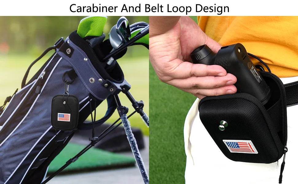 CRAFTSMAN GOLF Rangefinder Case USA Flag Hard Shell for Tectectec Callaway, Universal Range Finder Carry Bag, Also for Customization with Your Name Stitched Black with Red Edge - loop