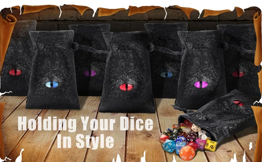 Drawstring Bag PU Leather Dice Pouch Perfect for RPG, D&D, Game - DE01