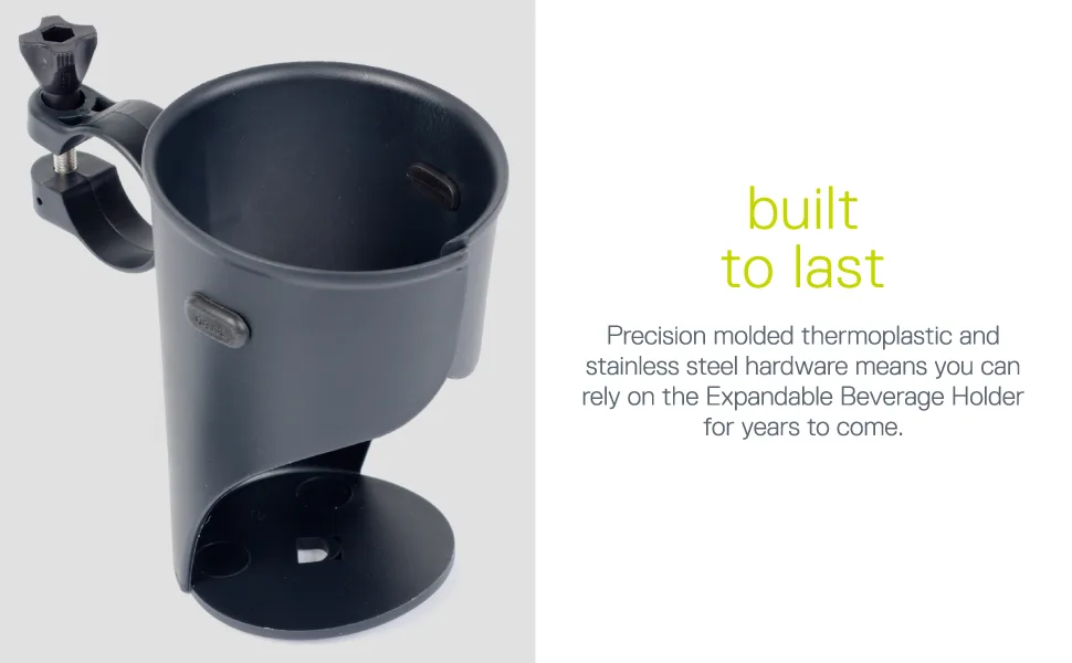 Bike Water Bottle Cages by Delta Cycle - Expanding Beverage Cup Holder for Handlebar - Integrated Rubber Pads for Secure Grip - Easy Installation, Durable Construction Grande Black - Bicycle cup holder handlebar made with precision molded thermoplastic