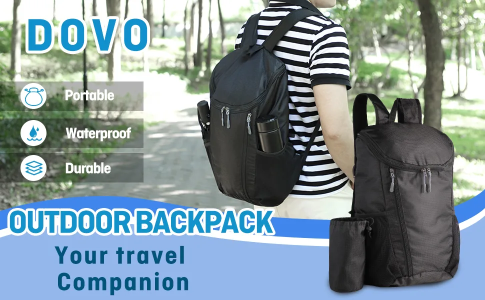 DOVO Hiking Backpack, Waterproof and Wear-resistant Lightweight Backpack Packable,Outdoor Travel Camping Daypack Foldable-BLACK - product information 1