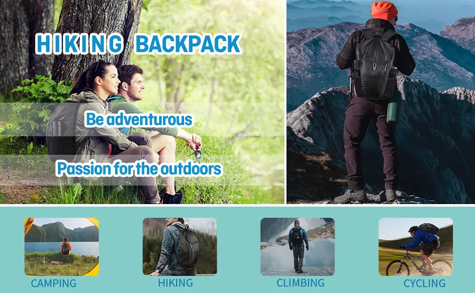 DOVO Hiking Backpack, Waterproof and Wear-resistant Lightweight Backpack Packable,Outdoor Travel Camping Daypack Foldable-BLACK - product information 2