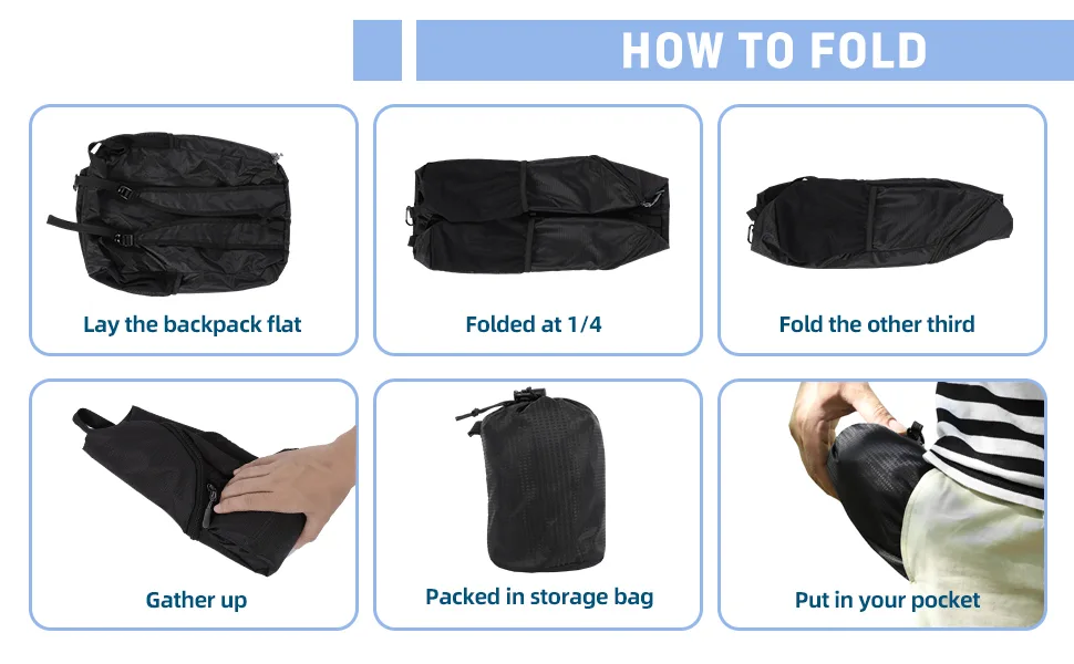 DOVO Hiking Backpack, Waterproof and Wear-resistant Lightweight Backpack Packable,Outdoor Travel Camping Daypack Foldable-BLACK - product information 5