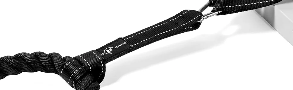 Battle Rope Anchor Strap Kit | Heavy Duty Reinforced Nylon | Easy and Fast Setup | Stops Rope Damage | Stainless Steel Carabiner | Includes Exercise Guide | Black with White Stripe - Battle Rope Anchor