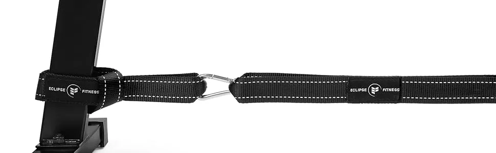 Battle Rope Anchor Strap Kit | Heavy Duty Reinforced Nylon | Easy and Fast Setup | Stops Rope Damage | Stainless Steel Carabiner | Includes Exercise Guide | Black with White Stripe - Battle Rope Anchor