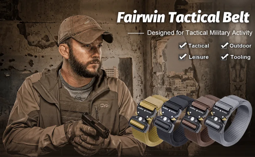 FAIRWIN Tactical Belt 1.5 Inch Belts for Mens Nylon Web Work Belt with Heavy Duty Buckle Black M 36"-42" - fairwin tactical belt