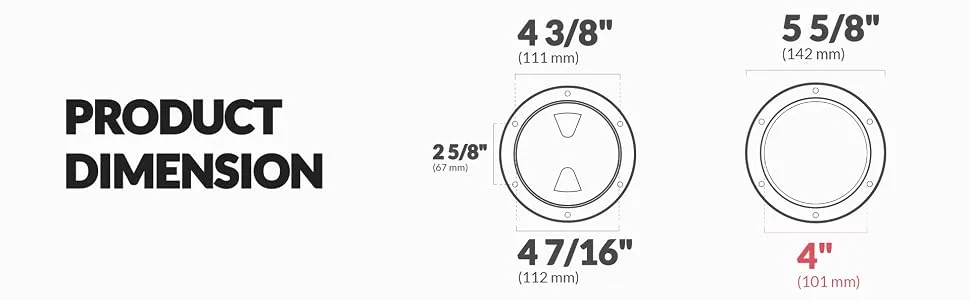 Five Oceans Marine Round Inspection Deck Plate Hatch with Detachable Smooth Center, Water Tight for Outdoor Installations, 4, 5, 6, 8 inches White. 4" Deck Plate - Five Oceans screw in deck plate