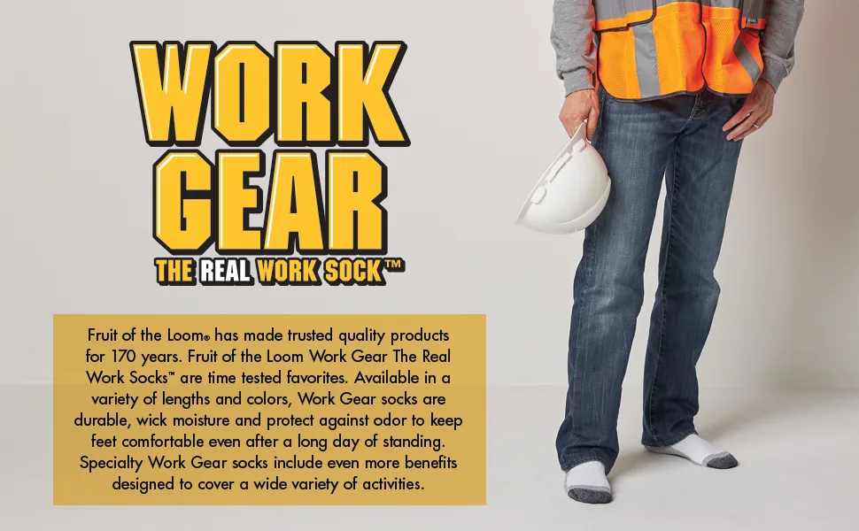 Fruit of the Loom mens Cushioned Durable Cotton Work Gear With Moisture Wicking Casual Sock, Black, Sock Size: 10-13/Shoe Size: 6-12 - Work Gear
