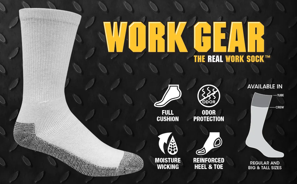 Fruit of the Loom mens Cushioned Durable Cotton Work Gear With Moisture Wicking Casual Sock, Black, Sock Size: 10-13/Shoe Size: 6-12 - Work Gear
