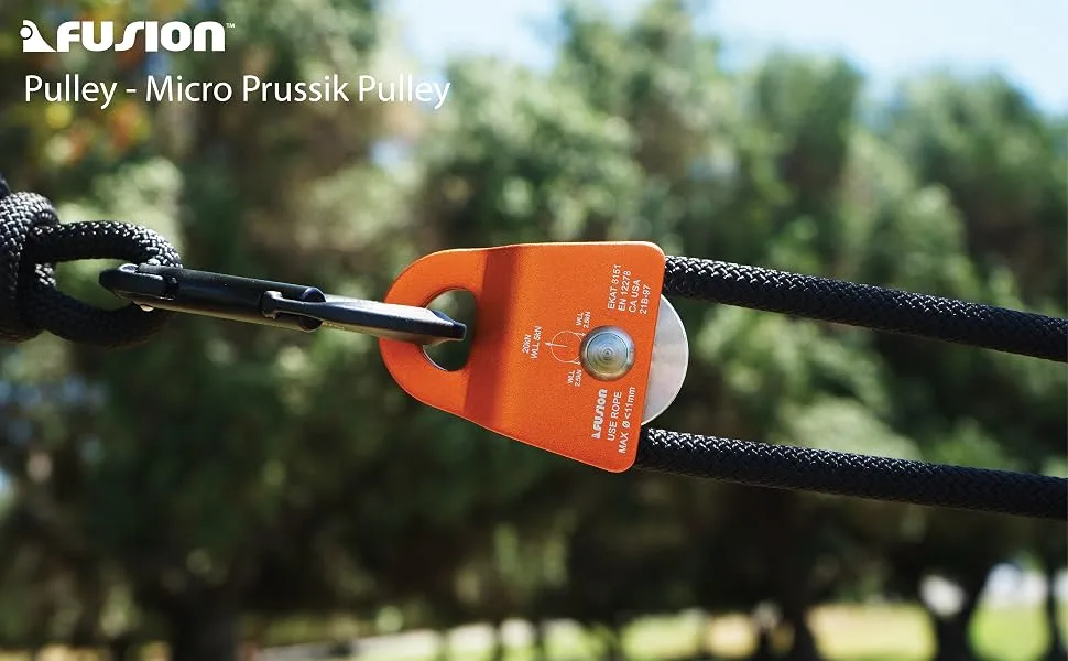 Fusion Climb Ekat Micro Aluminum Side Swing Pulley, Backyard Zipline, Trolley (Orange) 11MM ROPE Orange - product information 3