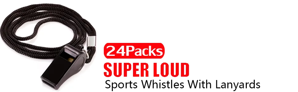 Whistle, Plastic Whistle with Lanyard, Loud Clear Black Whistles Bulk Great for Coaches, Referees, and Officials 24PCS - Plastic Whistle with Lanyard, Loud Clear Black Whistles Bulk Great for Coaches, Referees, Officials