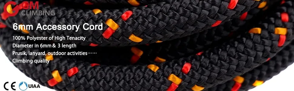 GM CLIMBING 6mm Accessory Cord Rope Double Braid CE/UIAA 6mm x 20feet Green - GM CLIMBINF 6MM ACCESSORY CLIMBING CORD