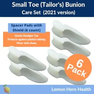 Bunionette Corrector Pads - 6-Pack of Small Pinky Toe Tailors Bunion Pain Relief Protectors with Premium Gel Cushions - Best Foot Orthotics and Toe Straightener Sleeve. Unisex 4 Piece Set - Bunionette Corrector 6 Pack