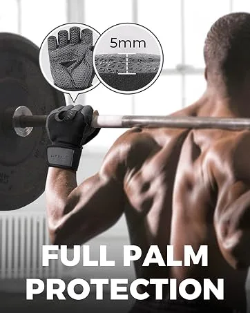 LIFECT Freedom Workout Gloves, Knuckle Weight Lifting Shorty Fingerless Gloves with Curved Open Back, for Powerlifting, Gym, Women and Men Black Medium - 1253