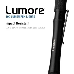 Lumore Pen Flashlights, Durable Anodized Aircraft-Grade Aluminum, 100 Lumen Premium Medical Lights with 84 Meter Viewing Distance, 4 Pack - lumore, pen light, light, pocket, clip, lumens, flashlight
