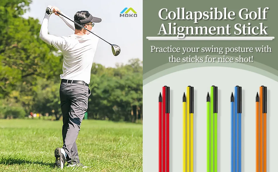 MoKo Golf Alignment Stick, 2 Set Golf Alignment Rods, 48" Collapsible Alignment Stick Golf Training Aid for Aiming, Putting, Posture Corrector, Golf Practice Sticks with Clear Tube Case Green - product information 8