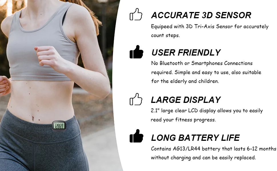 MOLIONS 3D Pedometer for Walking, Multi-Function Step Tracker with Belt Clip, Accurate Step Counter with Large Display for Men Women Kids and Elder - Blue - accurate 3d sensor, user friendly, large display, longbattery life