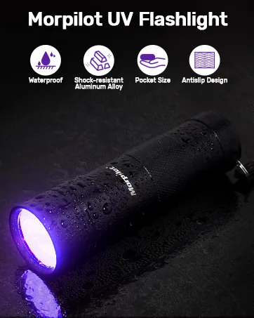 morpilot Blacklight Flashlights uv Flashlight: 12 Led 395nm 2 Pcs Black Light Flashlight Mini, Pet Urine Detector Light for Dog/Cat, Dry Stains, Resin Curing, Bed Bug 2 pack - product information 4