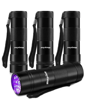 morpilot Blacklight Flashlights uv Flashlight: 12 Led 395nm 2 Pcs Black Light Flashlight Mini, Pet Urine Detector Light for Dog/Cat, Dry Stains, Resin Curing, Bed Bug 2 pack - product information 6