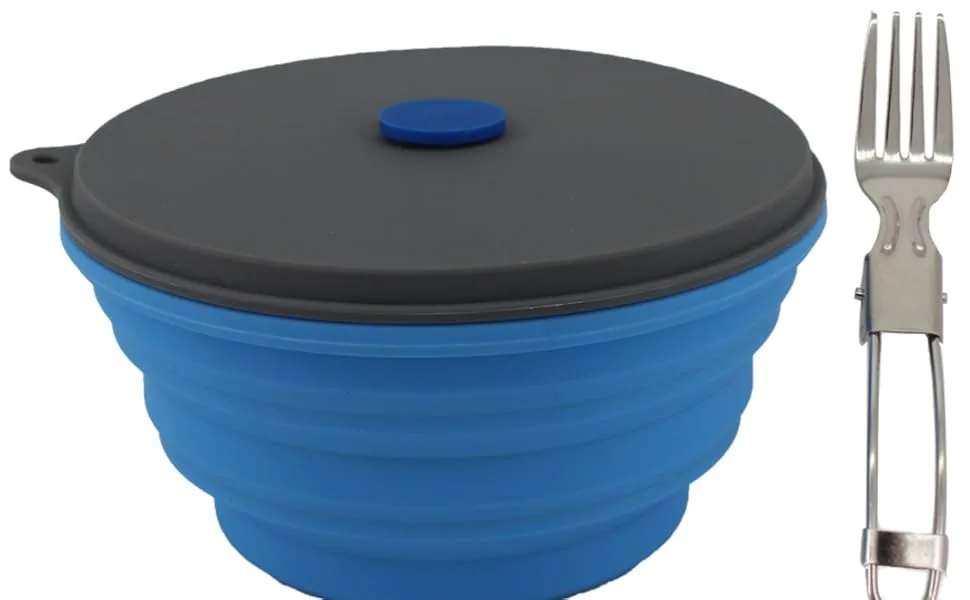 Mr. Peanut's Collapsible Silicone Camping Bowl with Lid & Foldable Fork - 3 Colors
