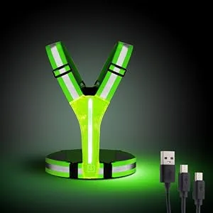 OMKHE LED Reflective Vest Running Gear, USB Rechargeable LED Light Up Vest High Visibility with Adjustable Waist/Shoulde Green - running vest
