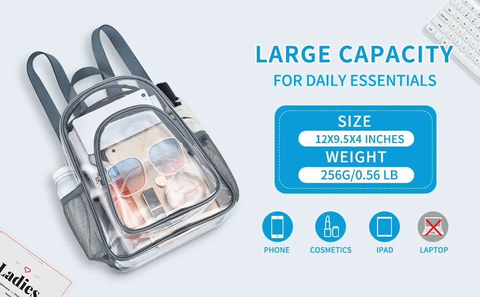Paxiland Clear Backpack Small Stadium Approved for Women Clear Bag for Work Travel Concert Sports Grey-m - large capacity