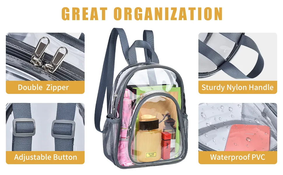 Paxiland Clear Backpack Small Stadium Approved for Women Clear Bag for Work Travel Concert Sports Grey-m - See through Backpack
