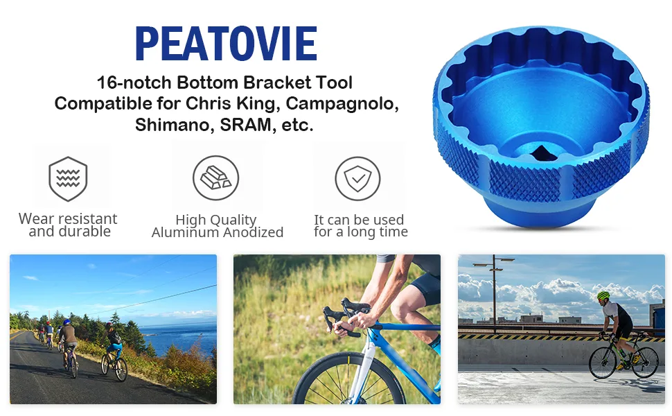 PEATOVIE 16-Notch Bottom Bracket Tool Fit for BBT-69.2 Compatible for Chris King, Campagnolo, Shimano, SRAM, etc.-Blue - 16-Notch Bottom Bracket Tool