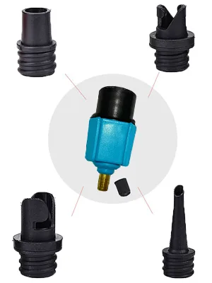 PeSandy Inflatable SUP Pump Adaptor Compressor Paddle Board Pump Adapter, Multifunction SUP Valve Adapter with 4 Air Valve Nozzles for Inflatable Boat, Stand Up Paddle Board, Inflatable Bed, Dinghy Blue - SUP Pump Adapter 2