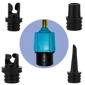 PeSandy Inflatable SUP Pump Adaptor Compressor Paddle Board Pump Adapter, Multifunction SUP Valve Adapter with 4 Air Valve Nozzles for Inflatable Boat, Stand Up Paddle Board, Inflatable Bed, Dinghy Blue - SUP Pump Adapter 5