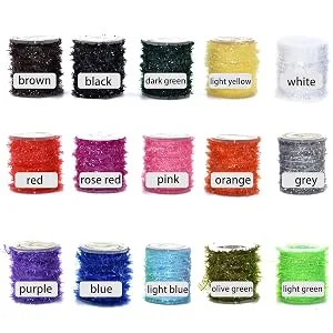 15 Spools Multi Colors Tinsel Chenille Line Crystal Flash Line Total 150M Fly Fishing Tying Material for Nymphal Bugs Scud 15 Spools-10M/Spool - WUGONG