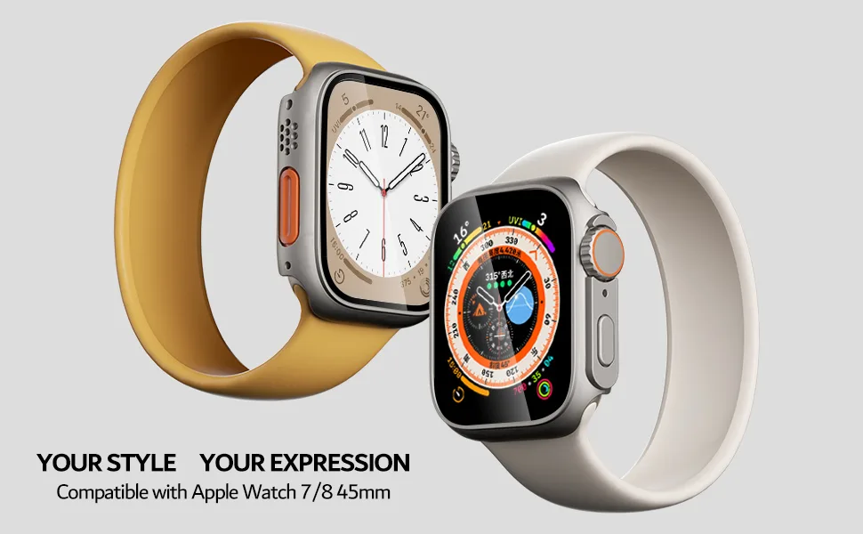 PZOZ Compatible for Apple Watch Series 7/8 45mm Hard Case with Tempered Glass Screen Protector, Unique Design Hard PC Cover, Bumper Full Coverage Accessories for iWatch 7/8 45mm - product information 2