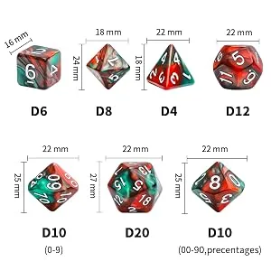 QMay DND Dice Set 42 Pieces, 6 Sets Double - Colors Polyhedron Dice D&D Dice with 6 Pattern Dice Bag, Great for Dungeons and Dragons RPG MTG Table Games etc 42 pcs - size