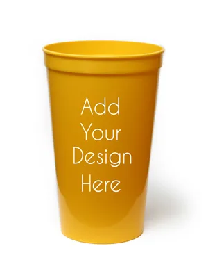Rolling Sands 22 Ounce Reusable Plastic Stadium Cups White, 8 Pack, Made in USA, BPA-Free Dishwasher Safe Plastic Tumblers - Blank yellow 22-ounce stadium cup to customize, personalize. Logo-free, plain, DIY.