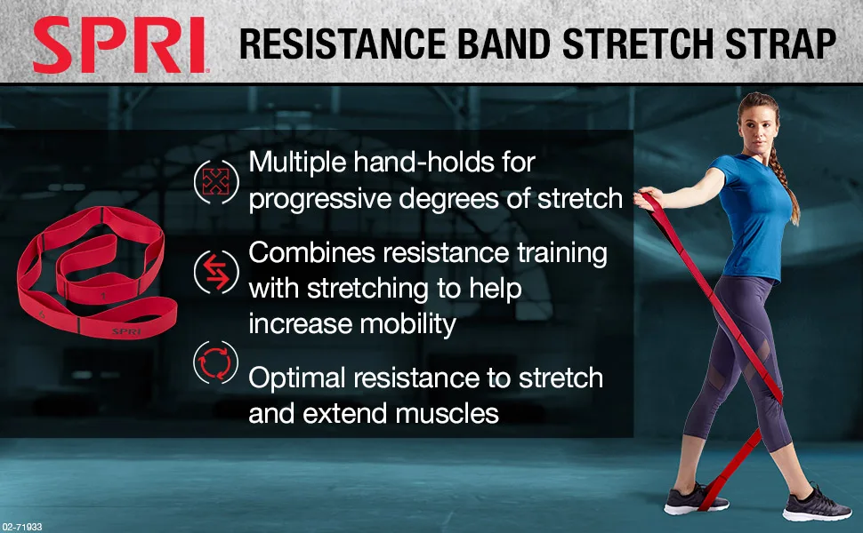 SPRI Stretch Strap with Loop Handles - Resistance Band Elastic Stretching Strap Hand/Foot Assist for Exercise & Fitness, Pre or Post Workout for Legs, Hamstring, Arms, Back, red - SPRI Resistance Band Stretch Strap
