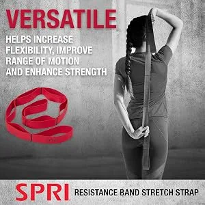 SPRI Stretch Strap with Loop Handles - Resistance Band Elastic Stretching Strap Hand/Foot Assist for Exercise & Fitness, Pre or Post Workout for Legs, Hamstring, Arms, Back, red - SPRI Resistance Band Stretch Strap