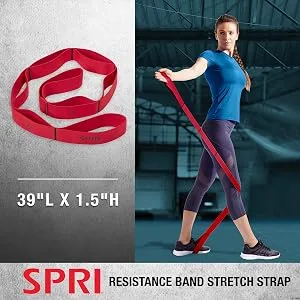 SPRI Stretch Strap with Loop Handles - Resistance Band Elastic Stretching Strap Hand/Foot Assist for Exercise & Fitness, Pre or Post Workout for Legs, Hamstring, Arms, Back, red - SPRI Resistance Band Stretch Strap