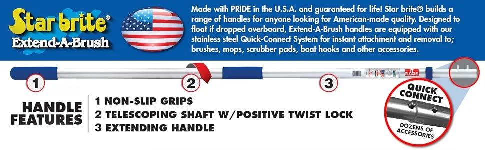 Star Brite Brush & Handle Adapters for Shurhold & Threaded Attachments Star Brite Handle to Shurhold Brush - Star brite, Extend-A-Brush, Brush Handle, Telescoping, Extending, Quick Connect, STA_PUT, Pole