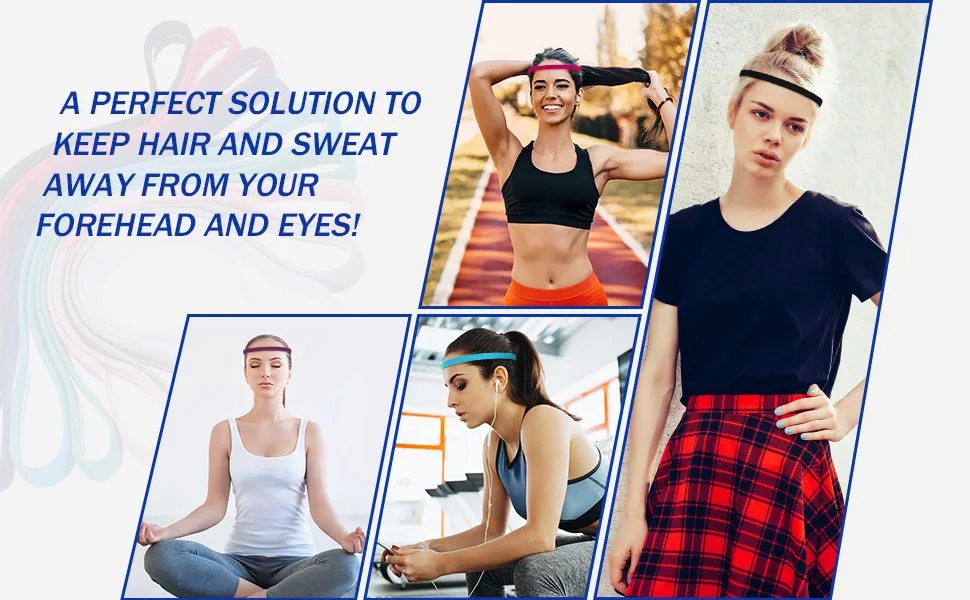 9 Pieces Thick Non-Slip Elastic Sport Headbands, Elastic Silicone Grip Exercise Hair and Sweatbands for Yoga Assorted Colors - product information 4