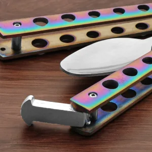 9 Rainbow-Finished Butterfly-Open Styled Travel/Camping Spoon - Butterfly Spoon Secure Latch-RB