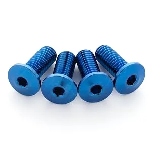 Terske Ultra-Low Profile Superlight Titanium Bottle Cage Bolts Black 4-Pack - Ultra-Low Head Blue Titanium Bottle Cage Bolts by Terske