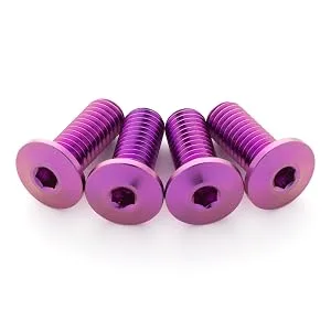 Terske Ultra-Low Profile Superlight Titanium Bottle Cage Bolts Black 4-Pack - Ultra-Low Head Purple Titanium Bottle Cage Bolts by Terske