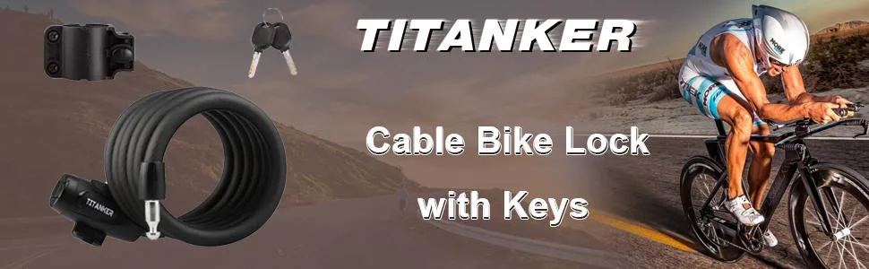 Titanker Bike Lock, Bike Locks Cable Lock Coiled Secure Keys Bike Cable Lock with Mounting Bracket, 1/2 Inch Diameter 4 Feet Matte Black - bike lock cable