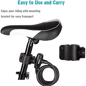 Titanker Bike Lock, Bike Locks Cable Lock Coiled Secure Keys Bike Cable Lock with Mounting Bracket, 1/2 Inch Diameter 4 Feet Matte Black - mount bracket
