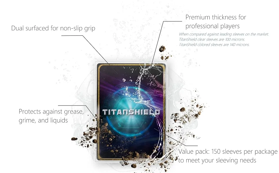 TitanShield (150 Sleeve/Clear) Small Japanese Sized Trading Card Sleeves Deck Protector for Yu-Gi-Oh, Cardfight!! Vanguard & Photocards - features