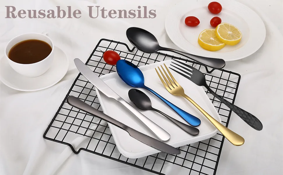 Portable Flatware Set ,Reusable Utensils with Case 3 Piece Stainless Steel (Knife, Fork, Spoon)Reusable Utensils,Travel Silverware Set,Camping utensils,Camping kit for Lunch Box (1010 Black) - product information 6
