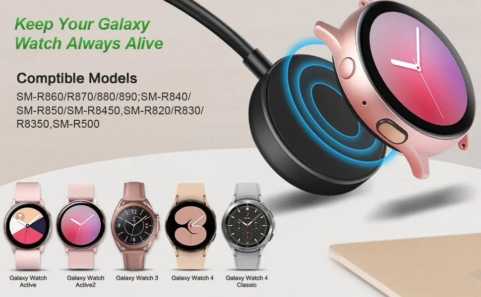 2 Pack Compatible with Samsung Galaxy Watch 4/4 Classic/3/Active/Active 2 Wireless Charging Dock,Trami Replacement USB Charger Cable Cord Stand for Galaxy Watch 4/4 Classic/3 /Active/Active 2 - compatible with samsung galaxy watch